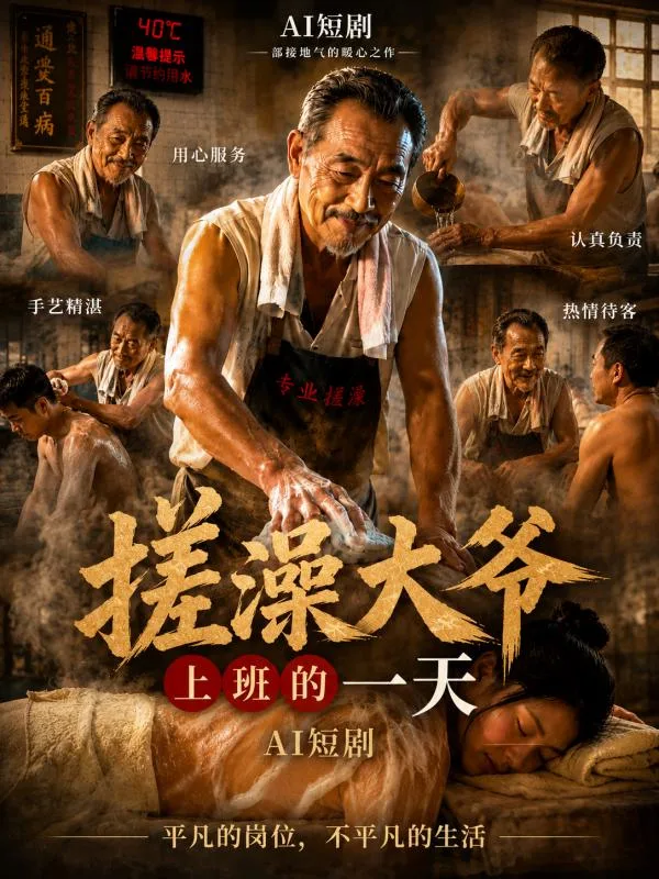 搓澡大爷上班的一天 浴室服务 亲密接触展开 故事发展好特别啊 ai短剧